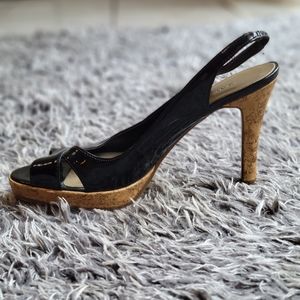 Fioni Black Patent leather peep toe  heels. Size 7